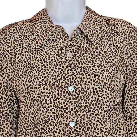 Spencer Jeremy Petites 100% Silk Leopard Print Long Sleeve Button-Down Blouse MP - Picture 10 of 10